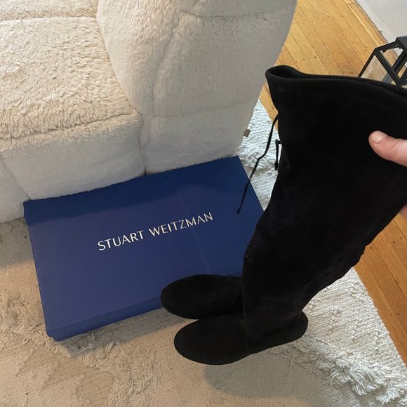 Stuart Weitzman Lowland Boot Stretch Suede Black, 7.5, Light Use - Picture 2 of 8